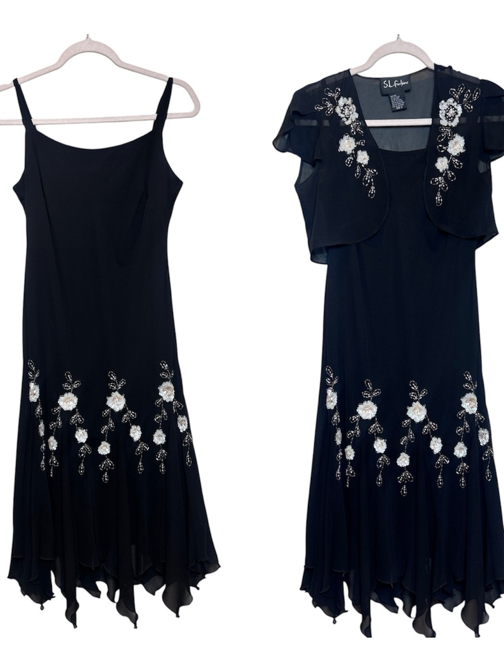 SL Fashions Black Beaded Floral Fairy Dress with Bolero